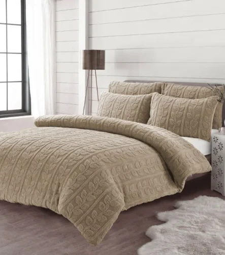 Beige leaves teddy duvet set
