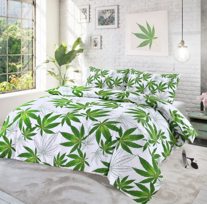 Cannabis leaf duvet set - Cannabis White