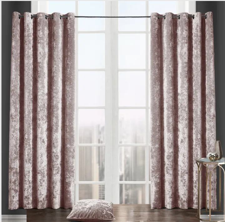 Crushed velvet curtains - blush pink