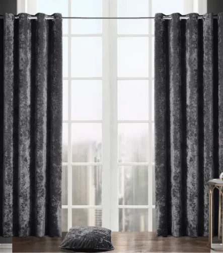 Crushed Velvet Curtain- Charcoal