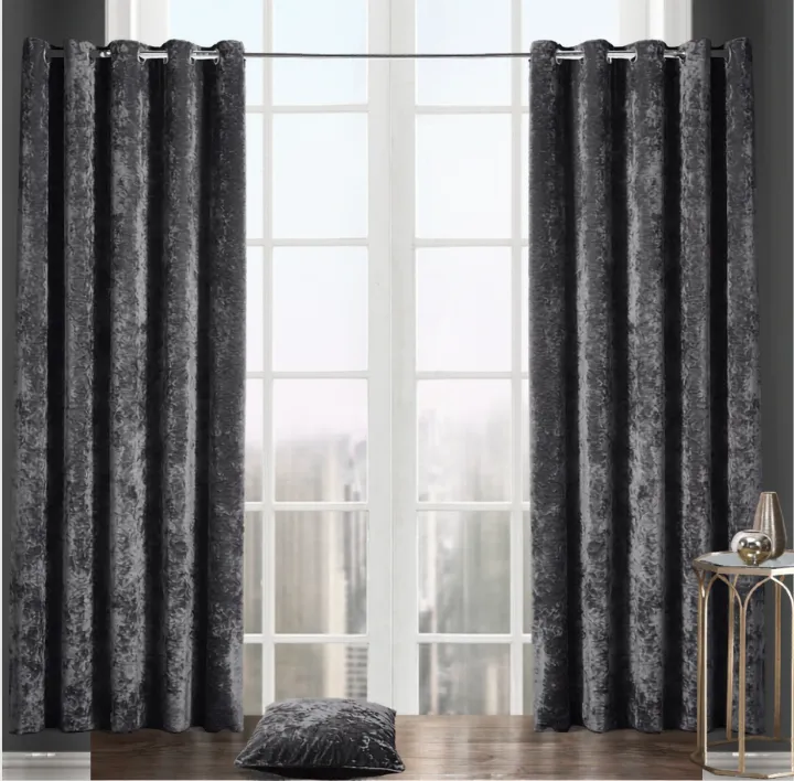 Crushed Velvet Curtain- Charcoal